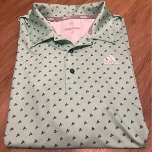 Adidas Golf Light Green Polo with Navy Adidas Logos Men’s Size Medium